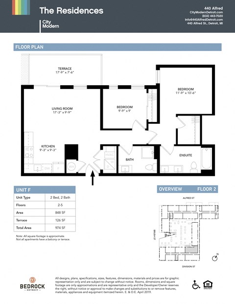 Floor plan for 2 beds, 2 baths, 848 sqft